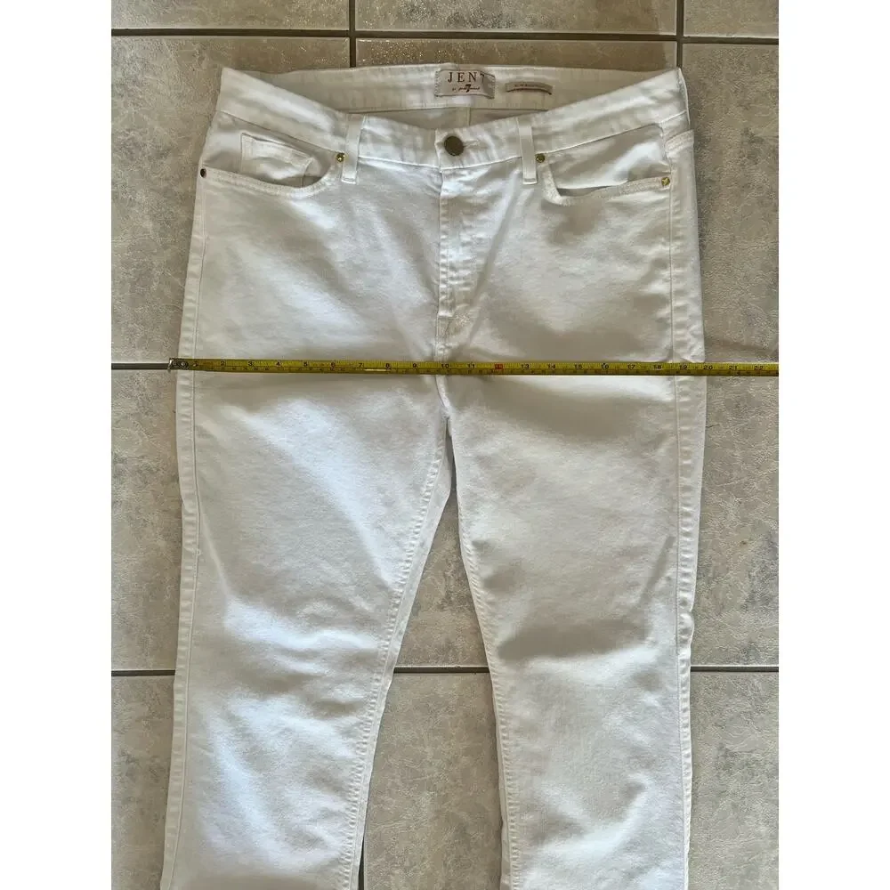 Jen 7 For All Mankind White Slim Bootcut Jean 14 Sculpting Stretch Brass Button - Picture 6 of 7